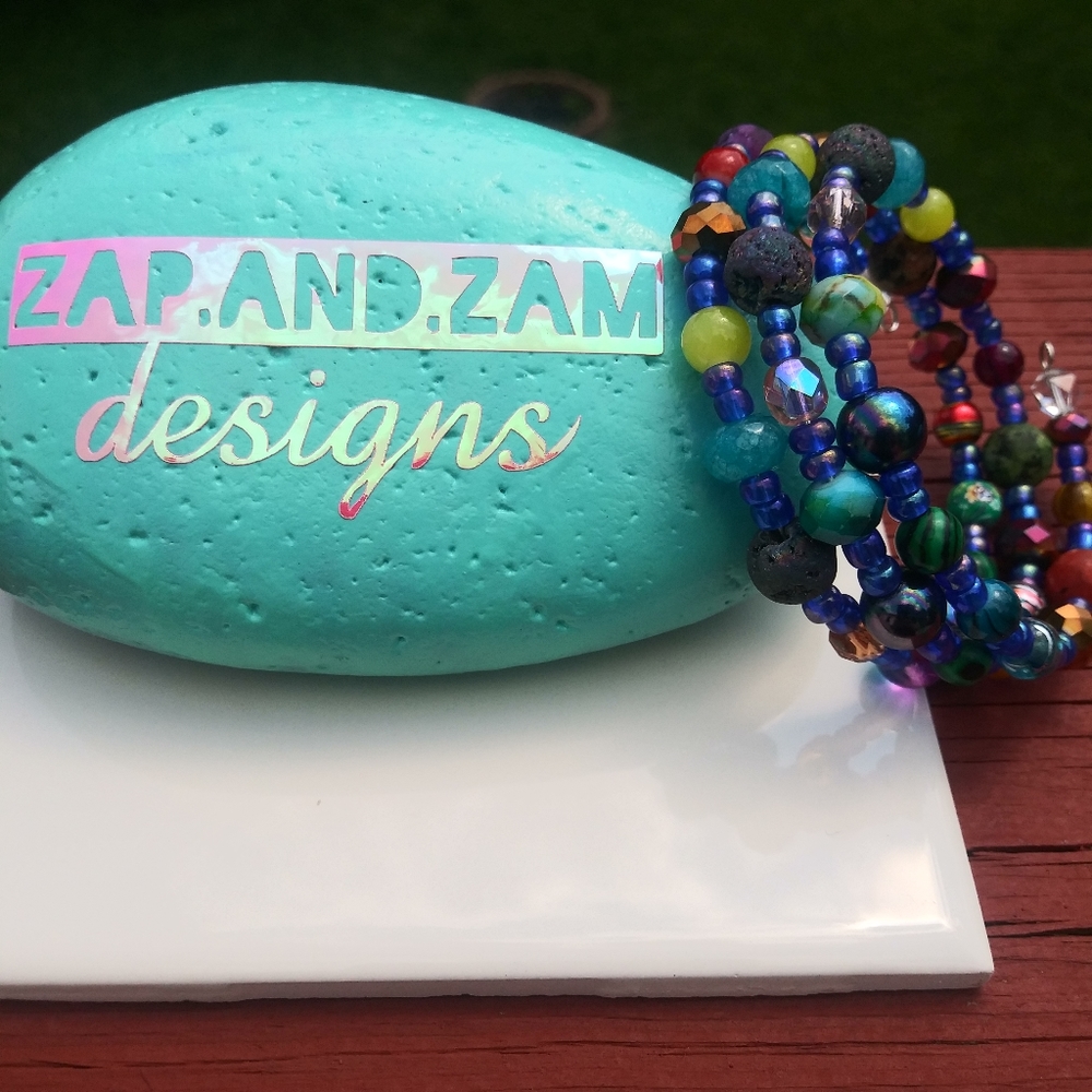 NEW Jasper Lava Stone Blue Opal Bracelet Gemstone Unique Gift Festival Handmade - Picture 10 of 16